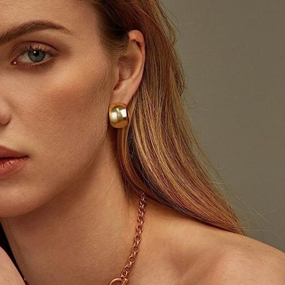 Women 14K Gold Plated Dainty Open Hoops Hypoallergenic Trendy Earrings - Picture 6 of 7